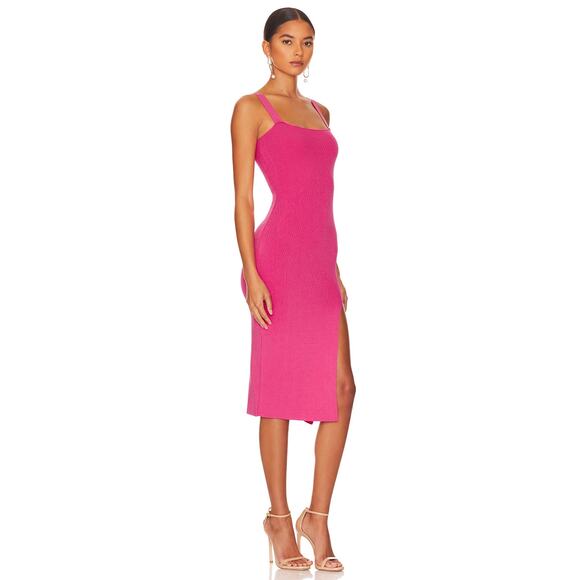 Superdown Zoe Square Neck Midi Dress Pink Knit Side Slit Sleeveless Sz S - Picture 2 of 11